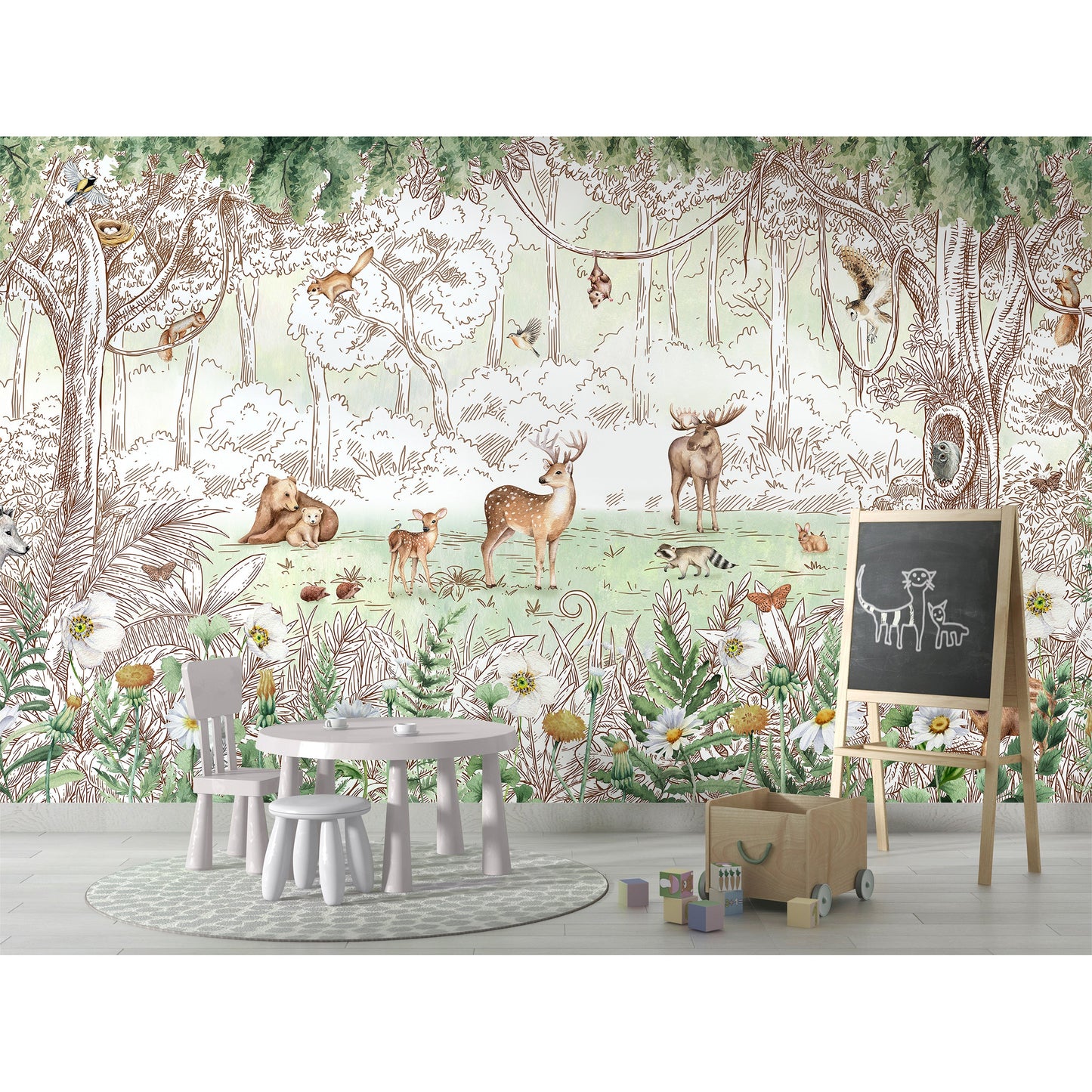 はがせるミューラル壁紙 のりなし KIKKI BELLE Forest Friends Spring W13315