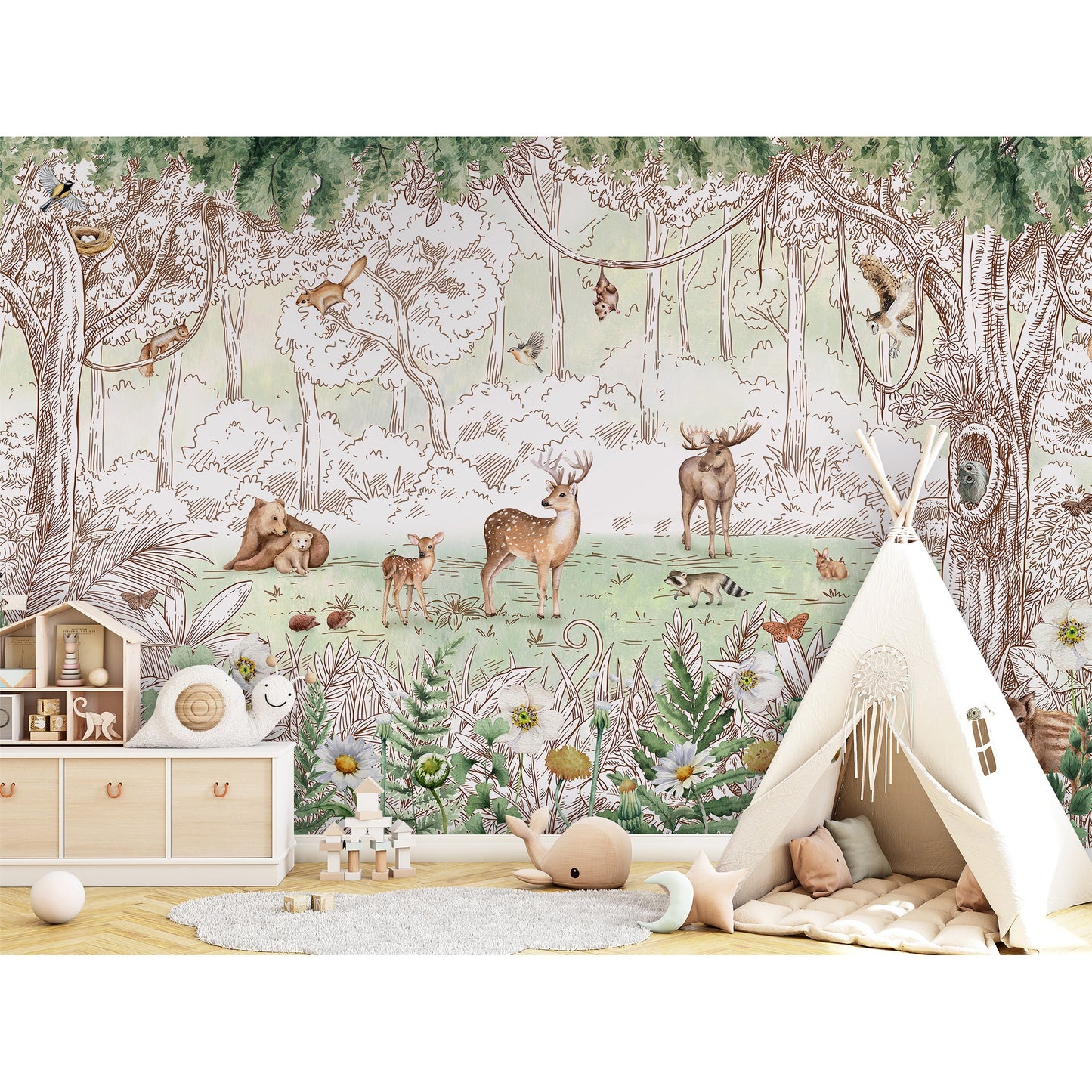 はがせるミューラル壁紙 のりなし KIKKI BELLE Forest Friends Spring W13315