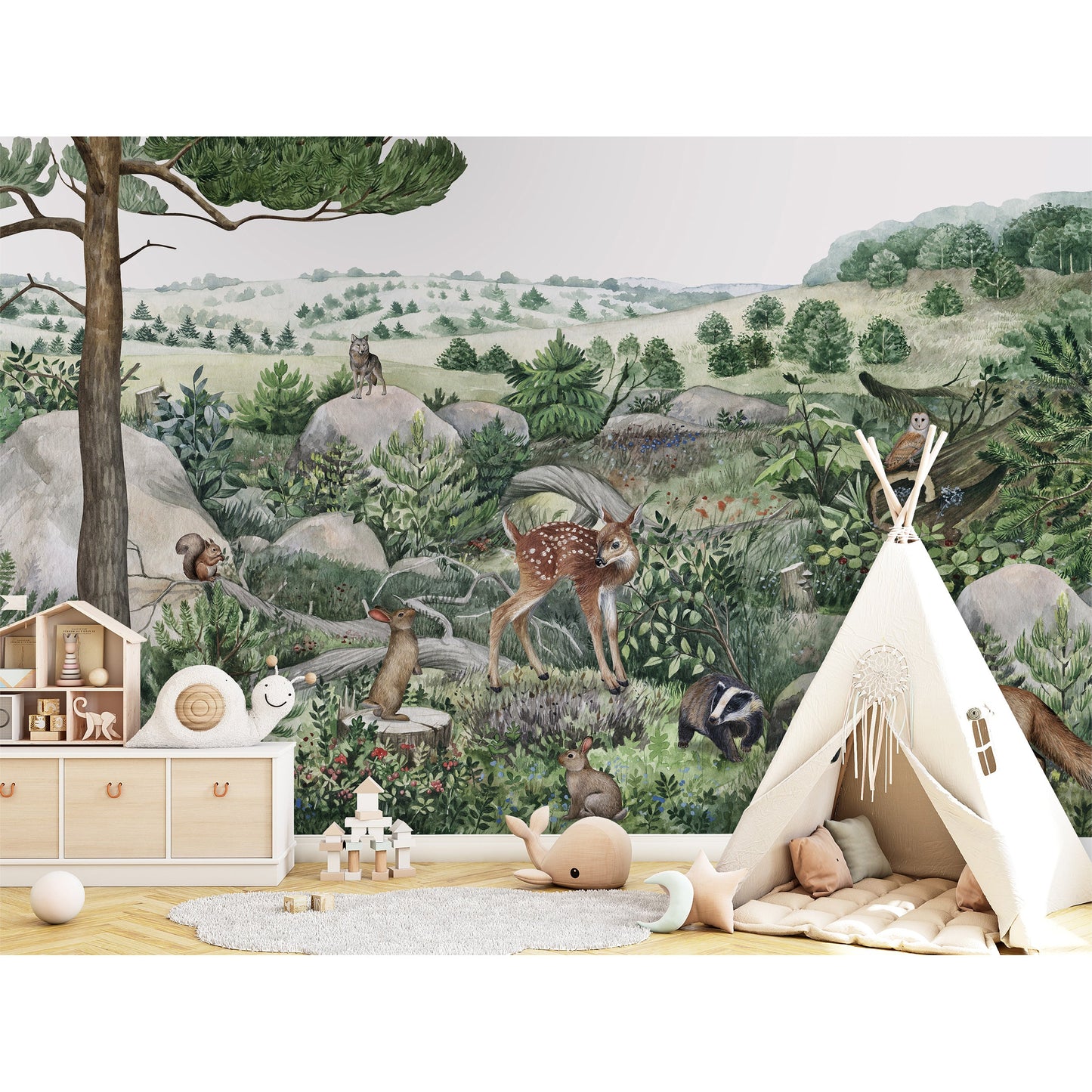 はがせるミューラル壁紙 のりなし KIKKI BELLE Happy Hills W13321