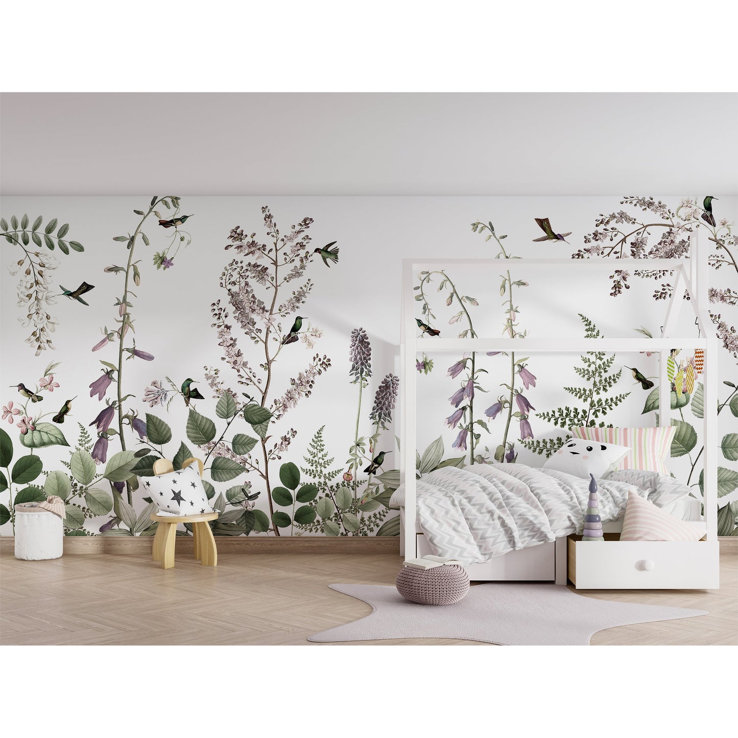 はがせるミューラル壁紙 のりなし KIKKI BELLE Hummingbird Hedge W13370