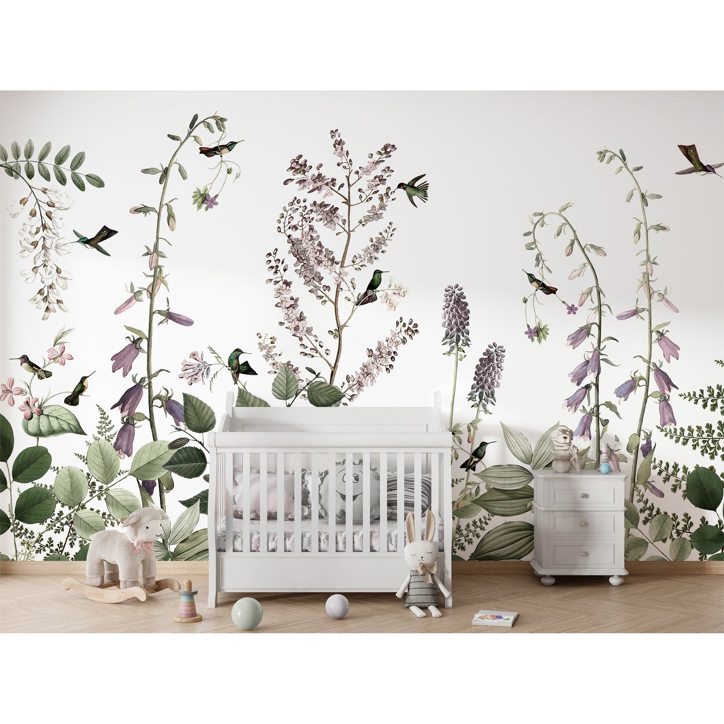 はがせるミューラル壁紙 のりなし KIKKI BELLE Hummingbird Hedge W13370