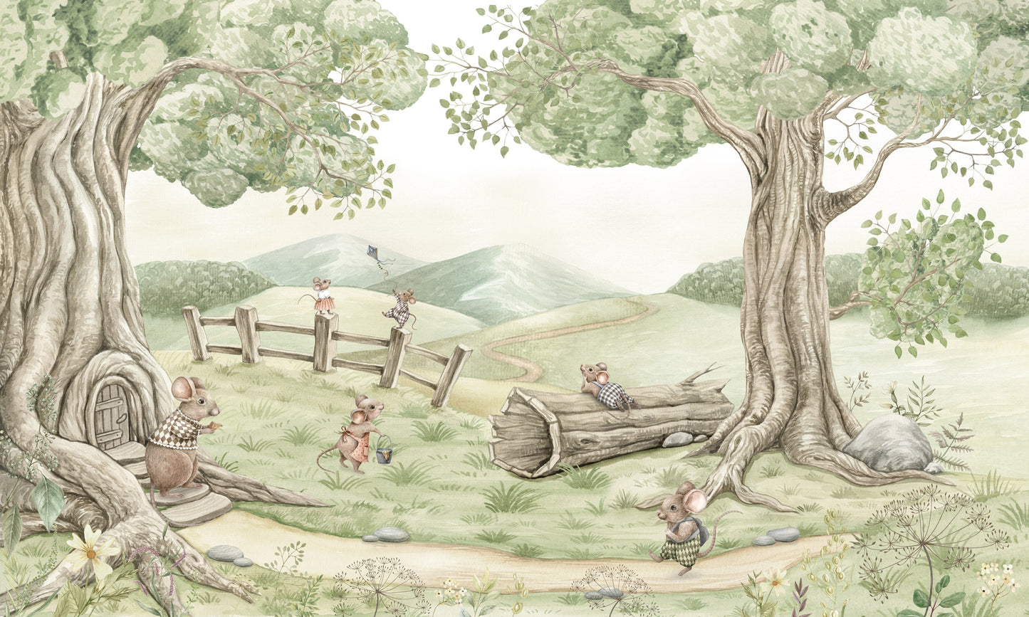 はがせるミューラル壁紙 のりなし KIKKI BELLE Mouse Family W13912