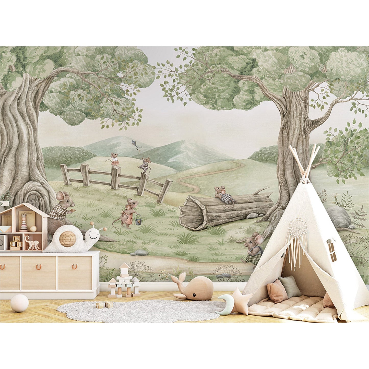 はがせるミューラル壁紙 のりなし KIKKI BELLE Mouse Family W13912