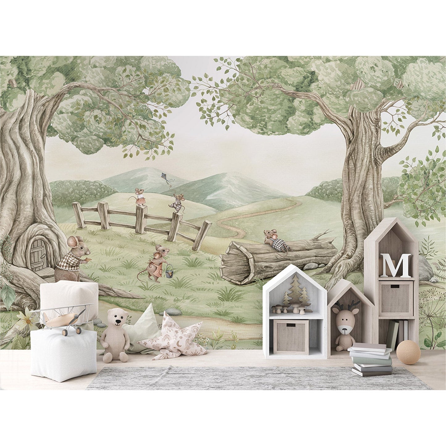 はがせるミューラル壁紙 のりなし KIKKI BELLE Mouse Family W13912