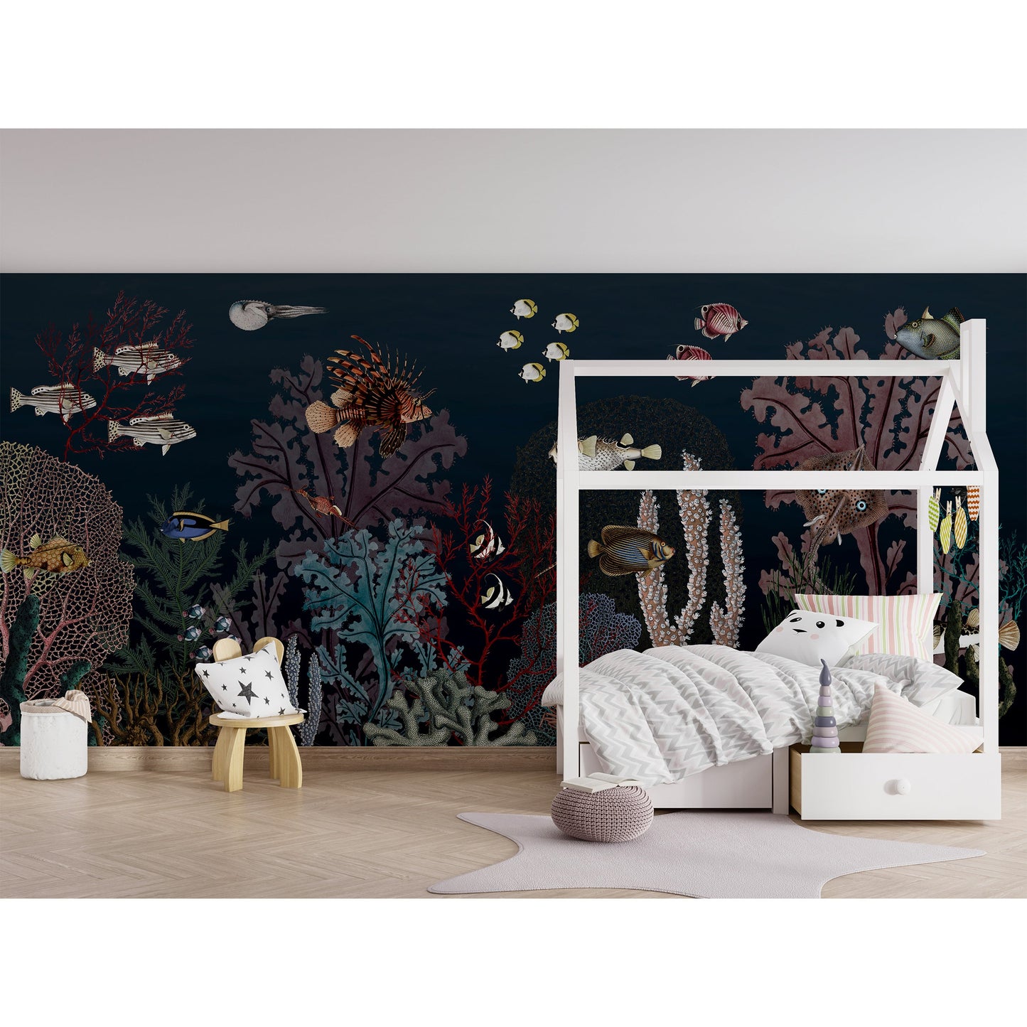 はがせるミューラル壁紙 のりなし KIKKI BELLE Roaring Reef Blue W13380