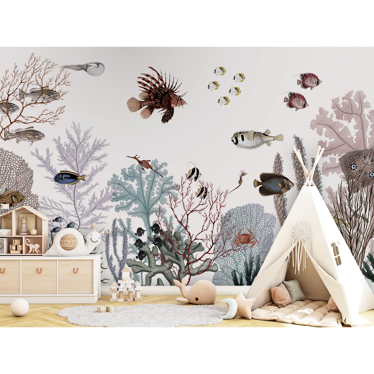 はがせるミューラル壁紙 のりなし KIKKI BELLE Roaring Reef - White W13381