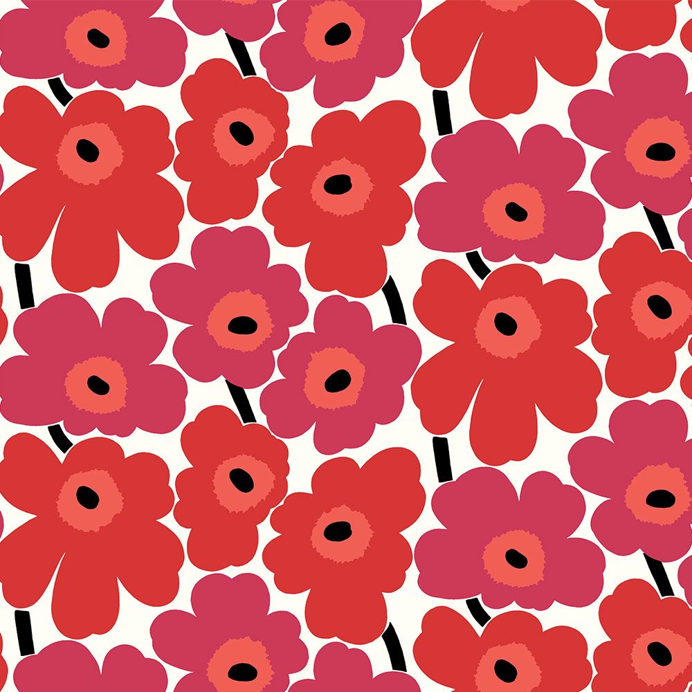 はがせる 壁紙 シール 「marimekko × NU WALLPAPER」Red Pieni Unikko Peel and Stick Wallpaper / MKS4492