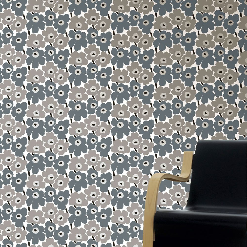 はがせる 壁紙 シール 「marimekko × NU WALLPAPER」Grey Pieni Unikko Peel and Stick Wallpaper / MKS4493