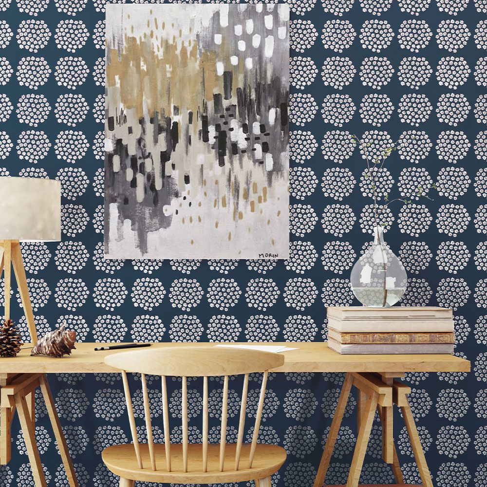 はがせる 壁紙 シール 「marimekko × NU WALLPAPER」Navy Puketti Peel and Stick Wallpaper / MKS4498