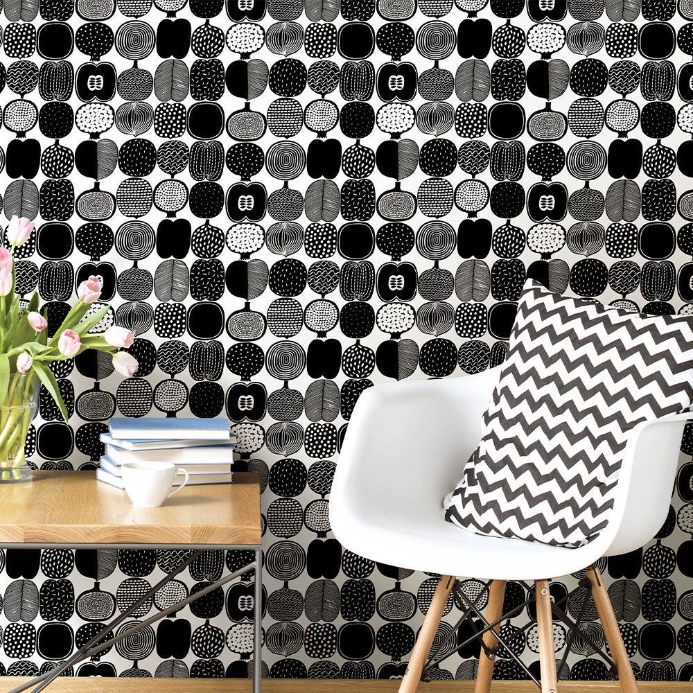 はがせる 壁紙 シール 「marimekko × NU WALLPAPER」Black and White Kompotti Peel and Stick Wallpaper / MKS4501