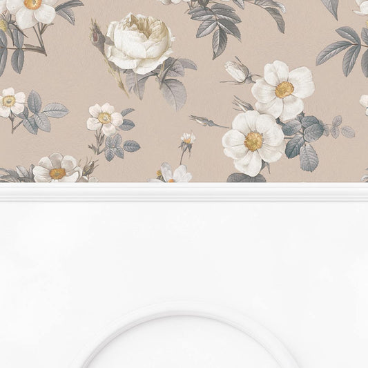 【サンプル】はがせる壁紙 のりなしタイプ パネリングカントリー NMS-CTP02 ミルクティー×ホワイトアーチ