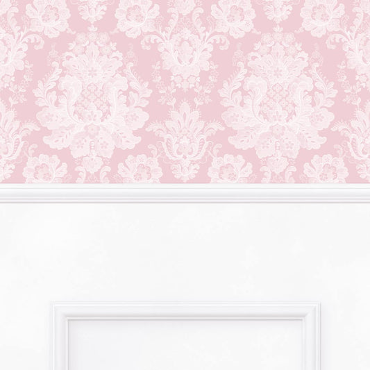 【サンプル】はがせる壁紙 のりなしタイプ パネリングゴージャス NMS-GGP01 ピンク×ホワイトスクエア