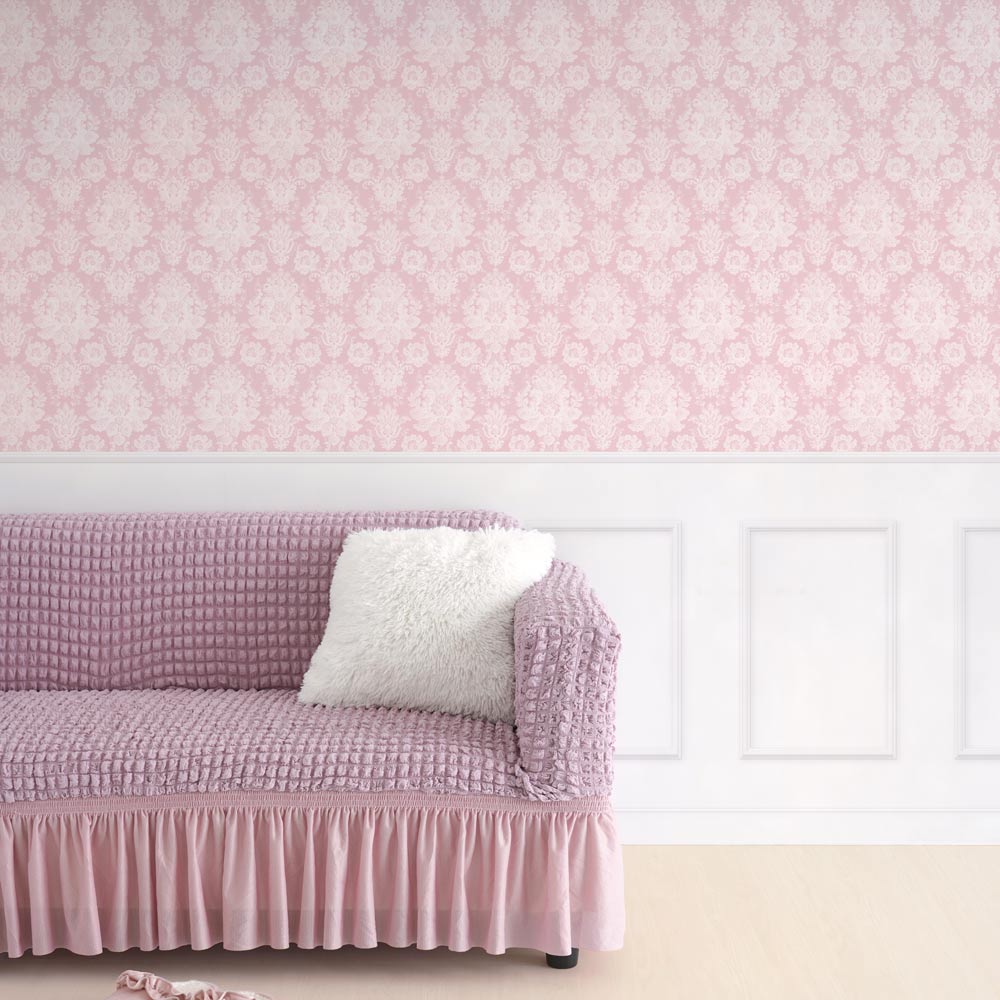 はがせる壁紙 のりなしタイプ パネリングゴージャス (49cm×2.5mサイズ) NMS-GGP01 ピンク×ホワイトスクエア