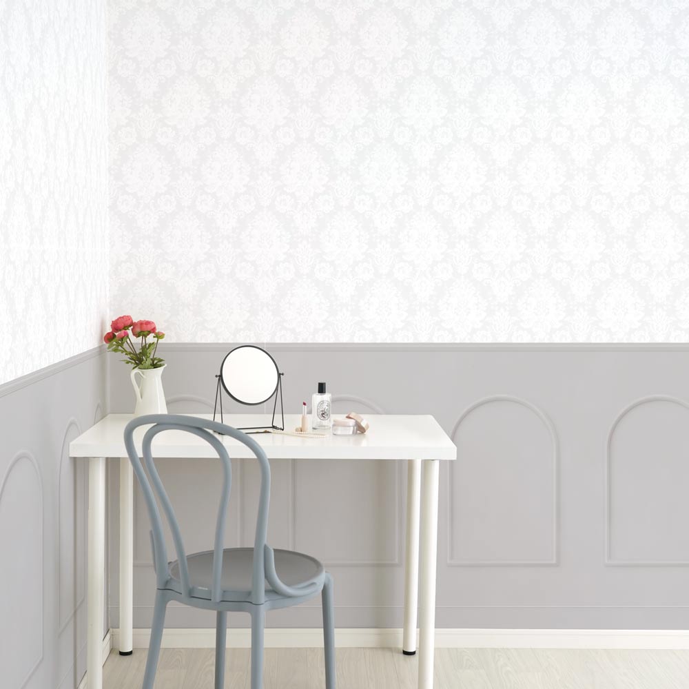 はがせる壁紙 のりなしタイプ パネリングゴージャス (49cm×2.5mサイズ) NMS-GGP03 ムーンストーン×グレーアーチ