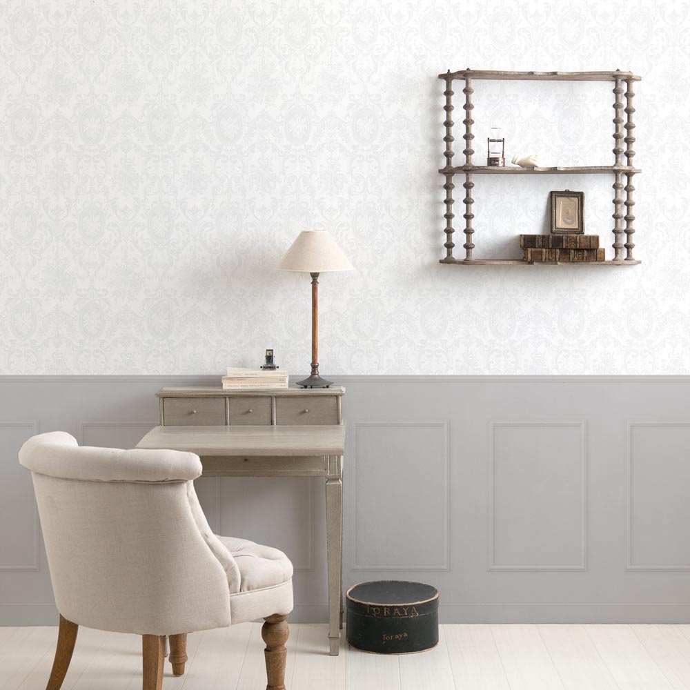 はがせる壁紙 のりなしタイプ パネリングゴージャス (49cm×2.5mサイズ) NMS-GGP04 オパール×グレースクエア