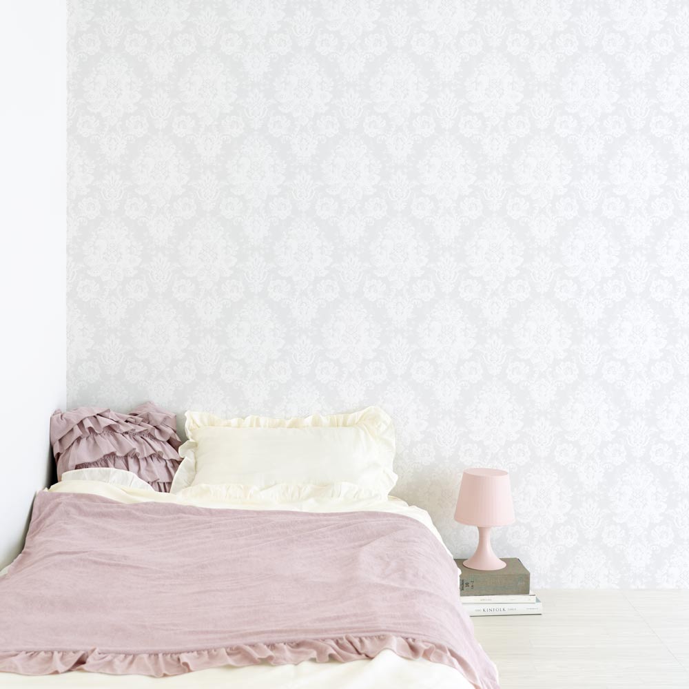 はがせる壁紙 のりなしタイプ  Mon Sucrier ダマスク・レース マダムポンパドール (49cm×3mサイズ) NMS-MP04 ムーンストーン
