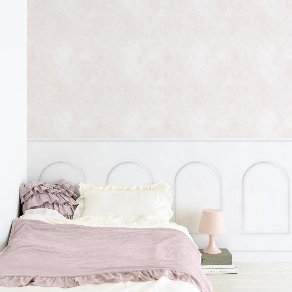 はがせる壁紙 のりなしタイプ パネリングカラーモルタル (49cm×3mサイズ) NMS-MTP03 ペールピンク×ホワイトアーチ