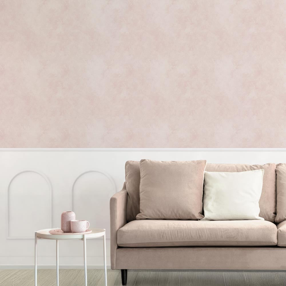 はがせる壁紙 のりなしタイプ パネリングカラーモルタル (49cm×3mサイズ) NMS-MTP04 ピンクグレージュ×ホワイトアーチ