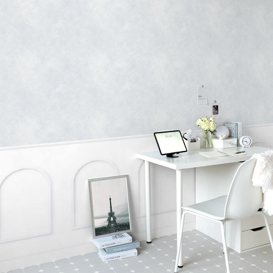 はがせる壁紙 のりなしタイプ パネリングカラーモルタル (49cm×3mサイズ) NMS-MTP05 ペールブルー×ホワイトアーチ