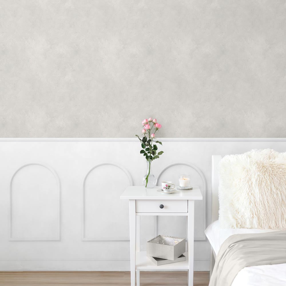 はがせる壁紙 のりなしタイプ パネリングカラーモルタル (49cm×2.5mサイズ) NMS-MTP06 アッシュグレー×ホワイトアーチ