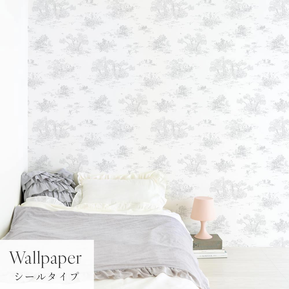 はがせる壁紙 シールタイプ Mon Sucrier トワル柄 トワル・ガーデン (49cm×3mサイズ) TMS-TG03 ミスト