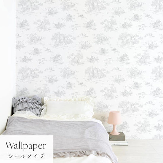 はがせる壁紙 シールタイプ Mon Sucrier トワル柄 トワル・ガーデン (49cm×3mサイズ) TMS-TG03 ミスト