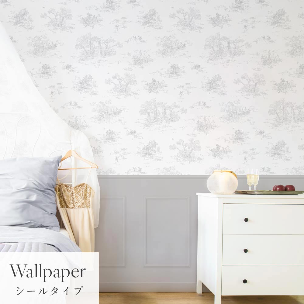 はがせる壁紙 シールタイプ パネリングトワル (49cm×3mサイズ) TMS-TGP03 ミスト×グレースクエア