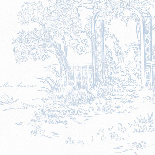 【サンプル】はがせる壁紙 のりなしタイプ  Mon Sucrier トワル柄 トワル・ガーデン NMS-TG01 スカイ