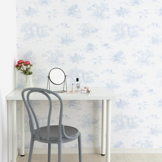 はがせる壁紙 のりなしタイプ  Mon Sucrier トワル柄 トワル・ガーデン (49cm×2.5mサイズ) NMS-TG01 スカイ