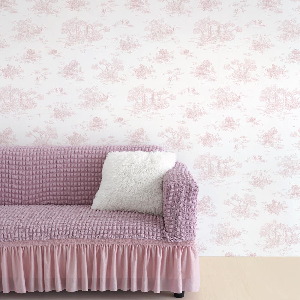 はがせる壁紙 のりなしタイプ  Mon Sucrier トワル柄 トワル・ガーデン (49cm×3mサイズ) NMS-TG02 ロゼ