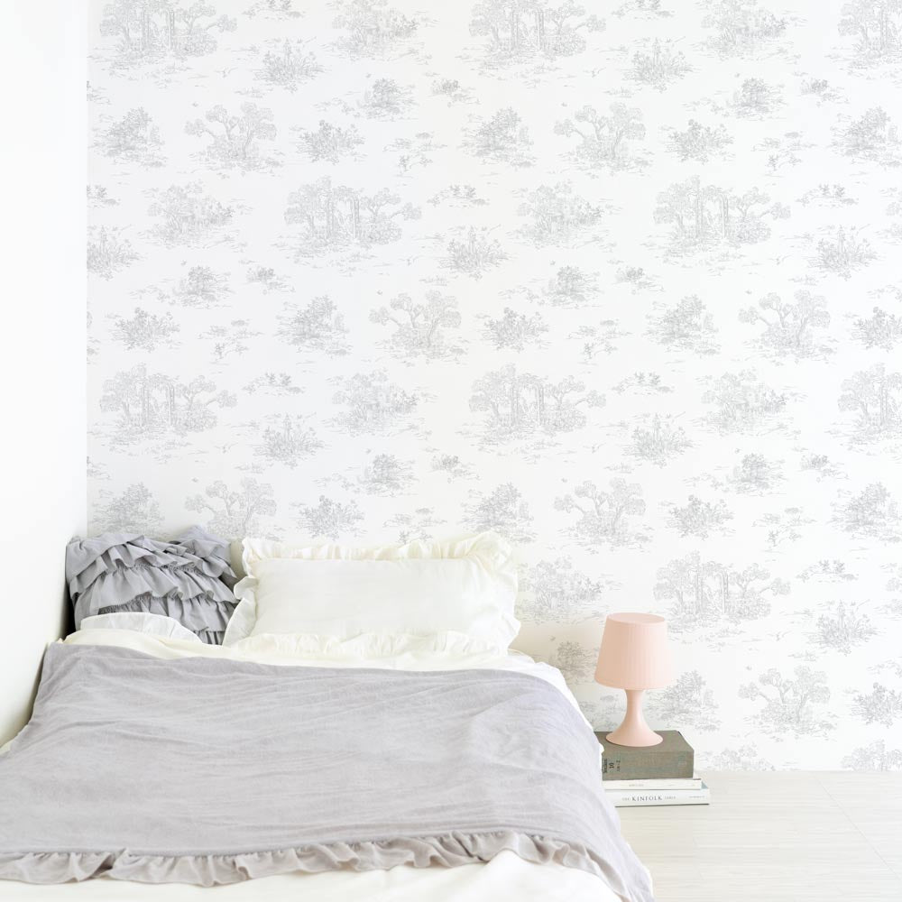 はがせる壁紙 のりなしタイプ  Mon Sucrier トワル柄 トワル・ガーデン (49cm×3mサイズ) NMS-TG03 ミスト