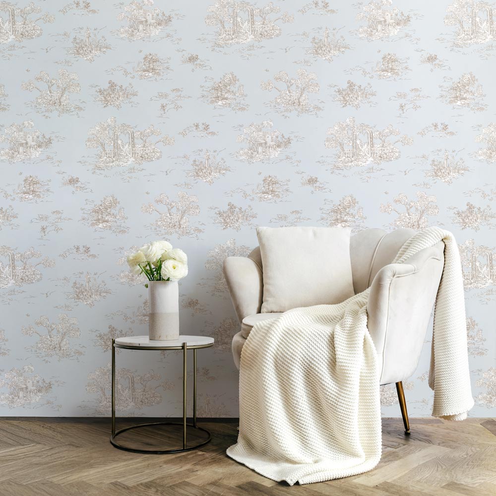 はがせる壁紙 のりなしタイプ  Mon Sucrier トワル柄 トワル・ガーデン (49cm×2.5mサイズ) NMS-TG04 クラウド