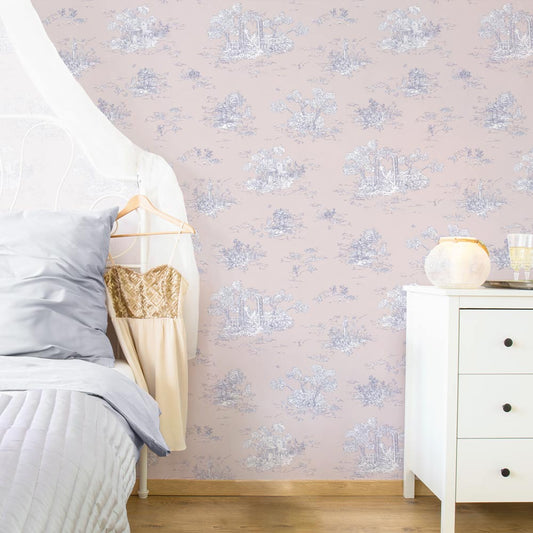 はがせる壁紙 のりなしタイプ  Mon Sucrier トワル柄 トワル・ガーデン (49cm×2.5mサイズ) NMS-TG05 ペタル