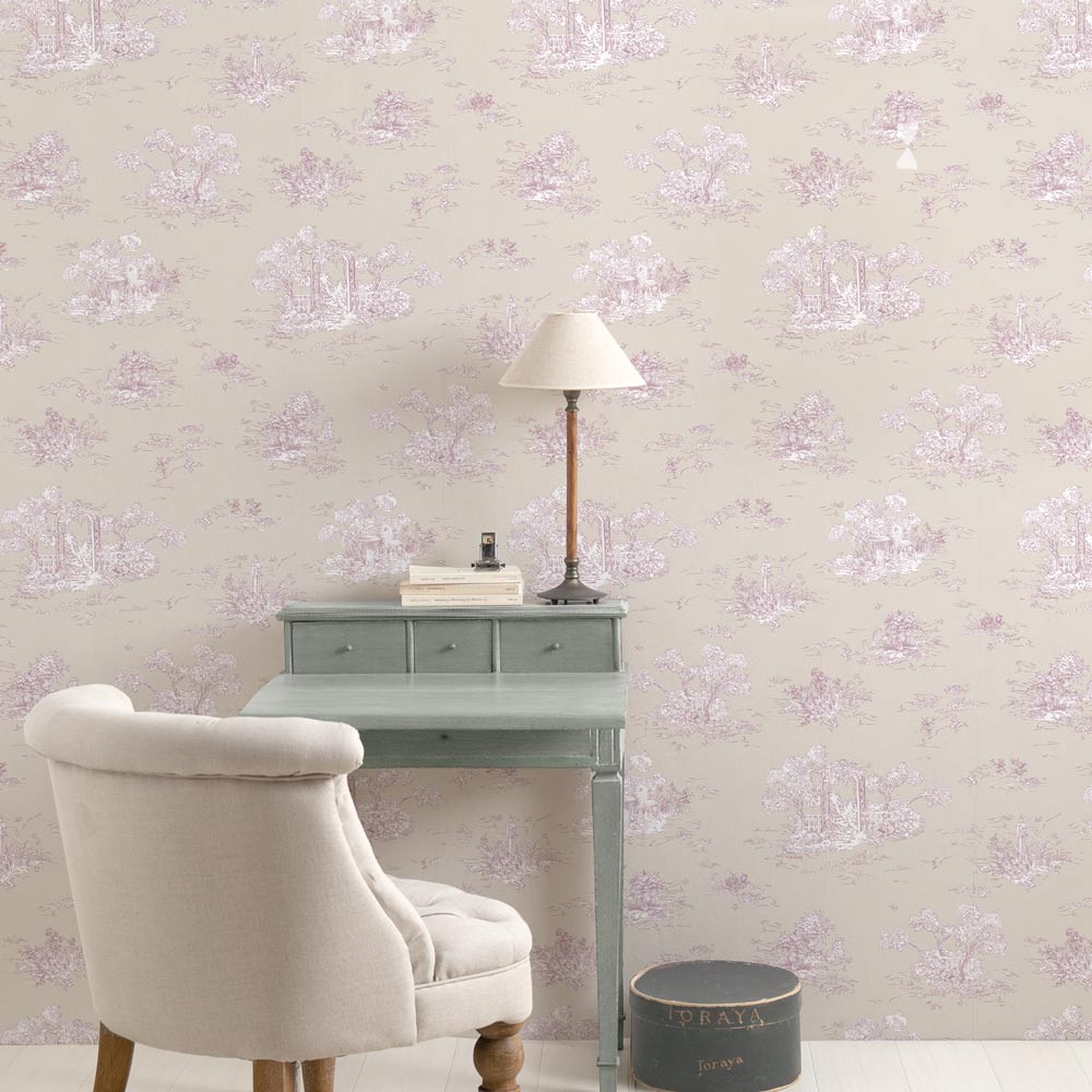 はがせる壁紙 のりなしタイプ  Mon Sucrier トワル柄 トワル・ガーデン (49cm×2.5mサイズ) NMS-TG06 シャトー