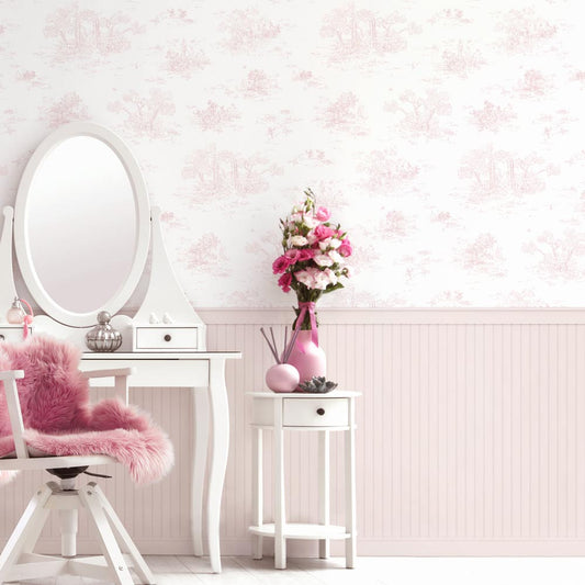 はがせる壁紙 のりなしタイプ パネリングトワル (49cm×3mサイズ) NMS-TGP02 ロゼ×花冠