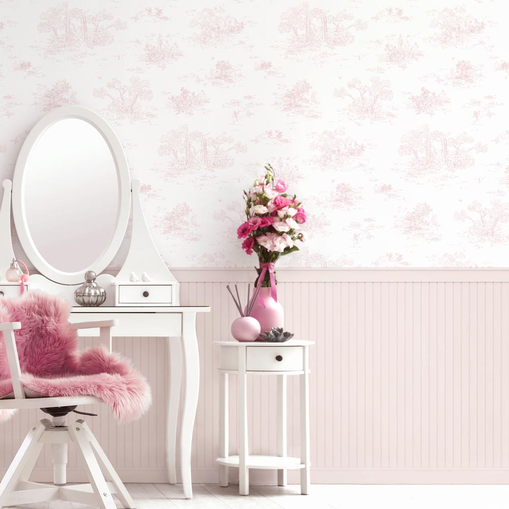 はがせる壁紙 のりなしタイプ パネリングトワル (49cm×2.5mサイズ) NMS-TGP02 ロゼ×花冠