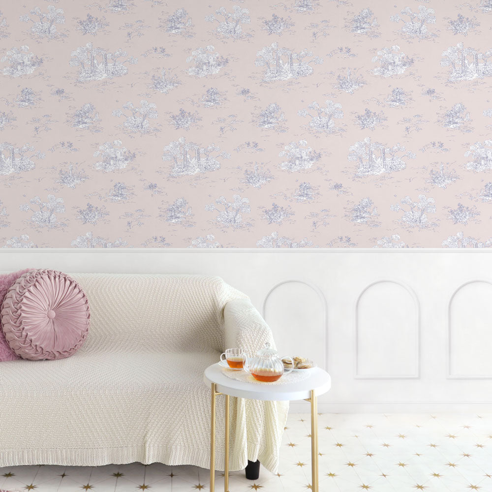 はがせる壁紙 のりなしタイプ パネリングトワル (49cm×2.5mサイズ) NMS-TGP05 ペタル×ホワイトアーチ