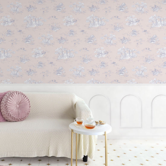 はがせる壁紙 のりなしタイプ パネリングトワル (49cm×2.5mサイズ) NMS-TGP05 ペタル×ホワイトアーチ