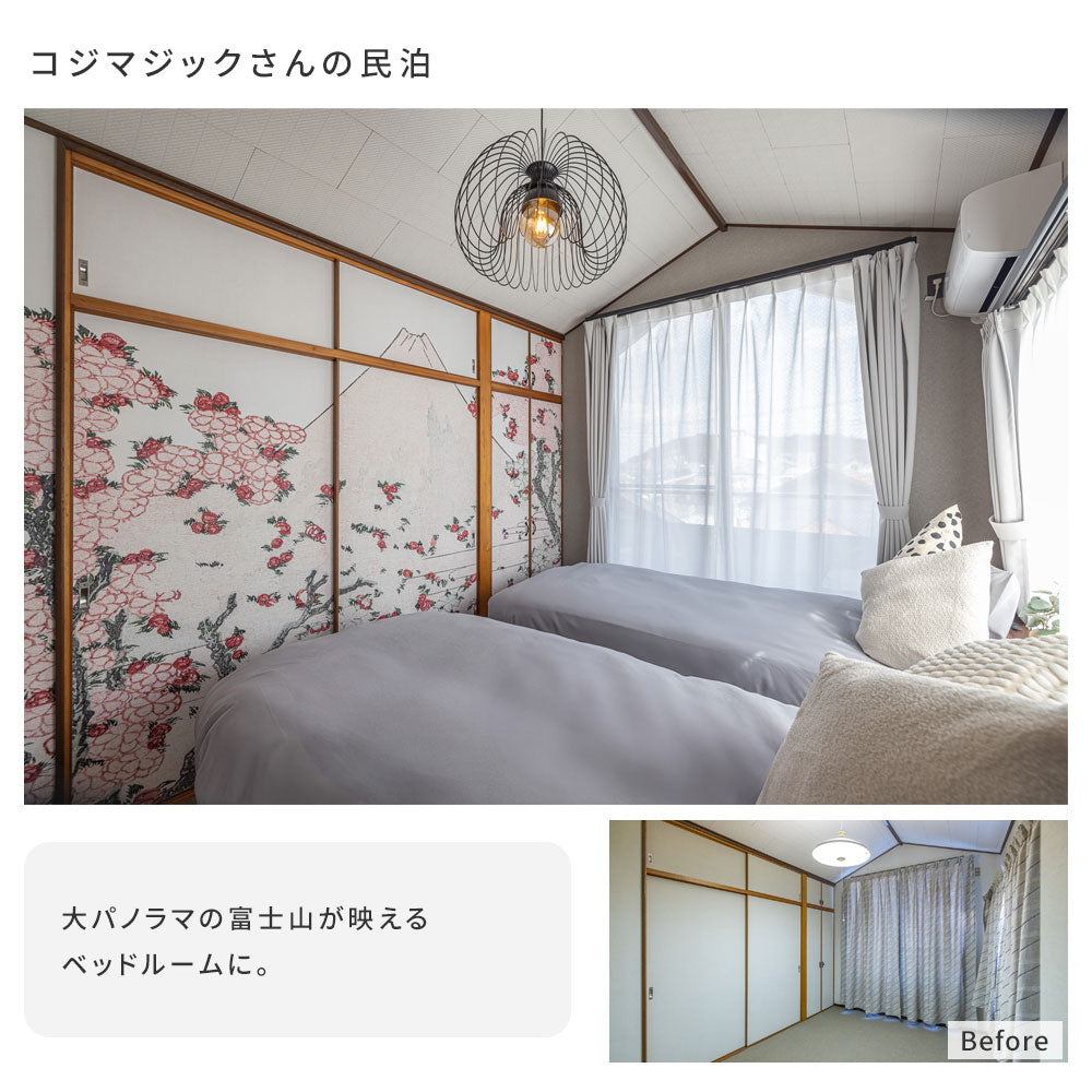 はがせるミューラル壁紙 のりなし 葛飾北斎 桜花に富士図（鮮やか） NSO-M00009