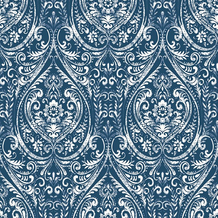 はがせる 壁紙 シール 「NU WALLPAPER」 Bohemian Damask Indigo Peel and Stick Wallpaper / NU1689