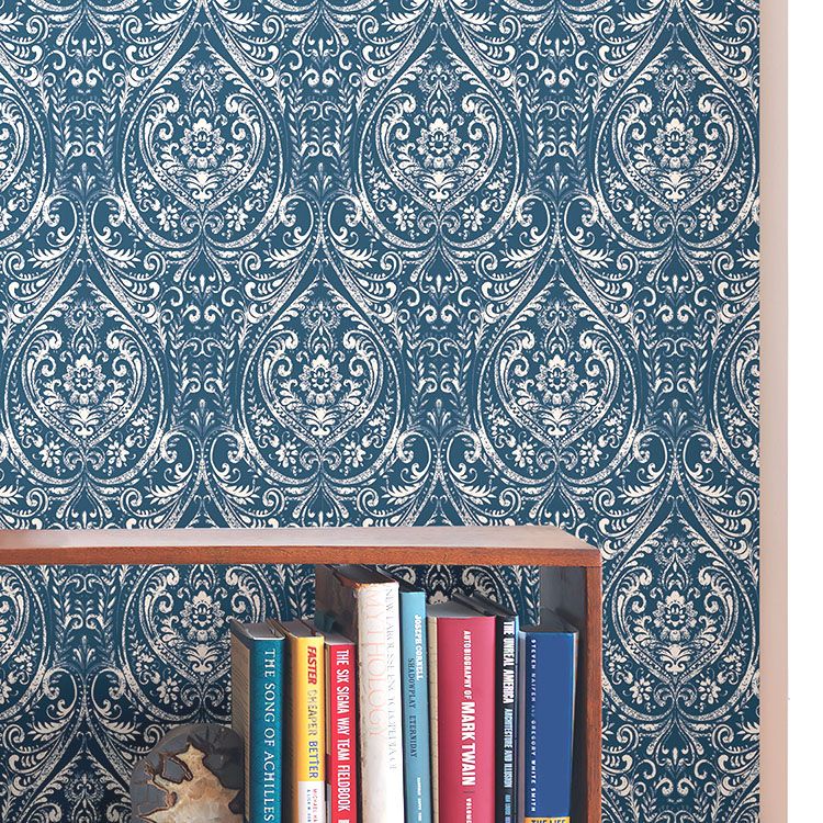 はがせる 壁紙 シール 「NU WALLPAPER」 Bohemian Damask Indigo Peel and Stick Wallpaper / NU1689