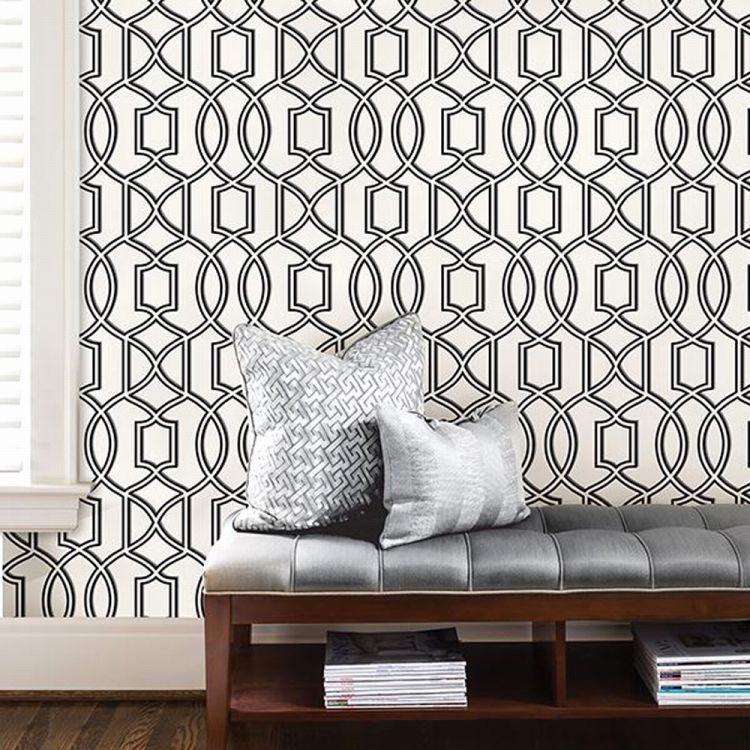 はがせる 壁紙 シール 「NU WALLPAPER」Uptown Trellis Black/White Peel And Stick Wallpaper / NU1696