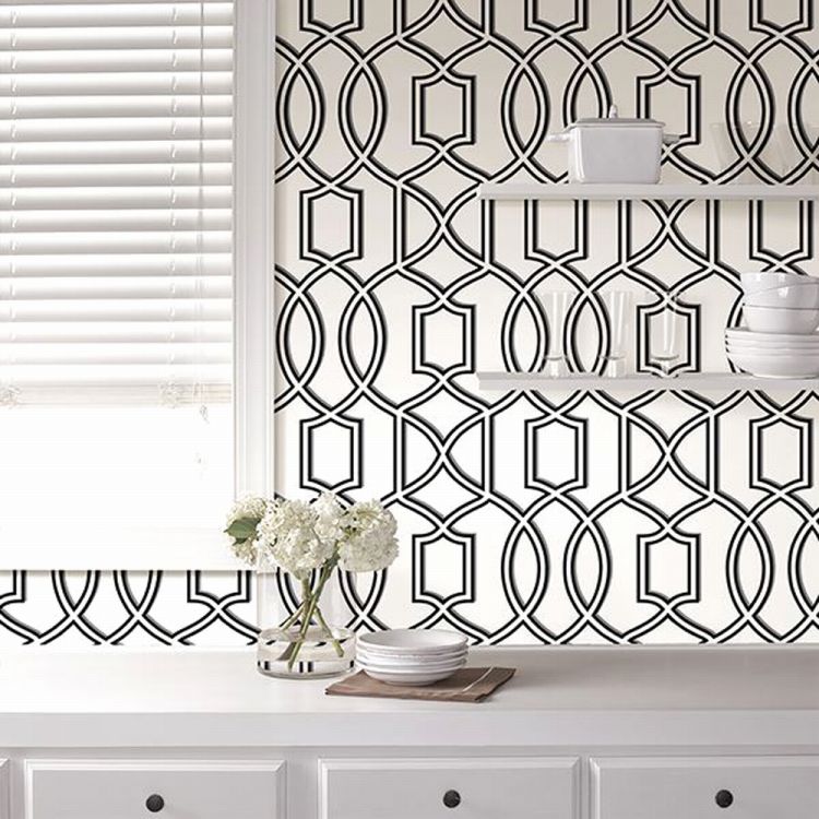 はがせる 壁紙 シール 「NU WALLPAPER」Uptown Trellis Black/White Peel And Stick Wallpaper / NU1696