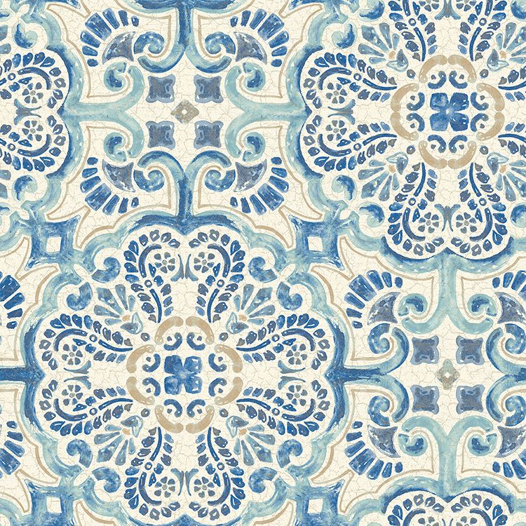 はがせる 壁紙 シール 「NU WALLPAPER」 Blue Florentine Tile Peel and Stick Wallpaper / NU2235