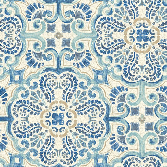 【サンプル】はがせる 壁紙 シール 「NU WALLPAPER」 Blue Florentine Tile Peel and Stick WALLPAPER / NU2235