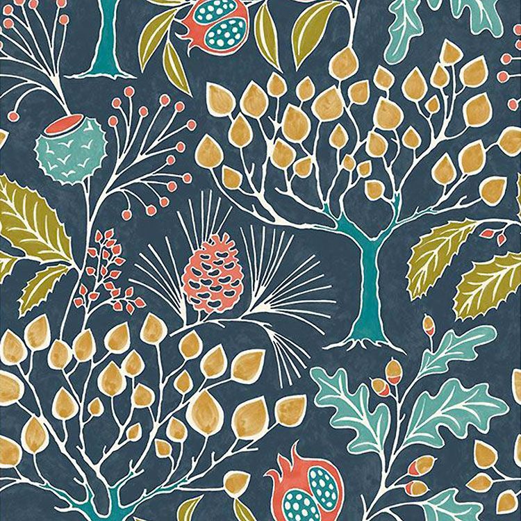 はがせる 壁紙 シール 「NU WALLPAPER」 Groovy Garden Navy Peel & Stick Wallpaper / NU3038