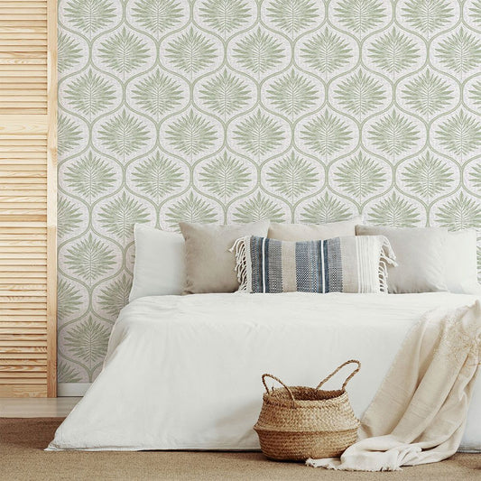 はがせる 壁紙 シール 「NU WALLPAPER」Green Primitive Leaves Peel and Stick Wallpaper / NUS3621