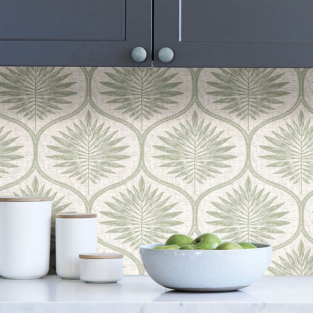 はがせる 壁紙 シール 「NU WALLPAPER」Green Primitive Leaves Peel and Stick Wallpaper / NUS3621