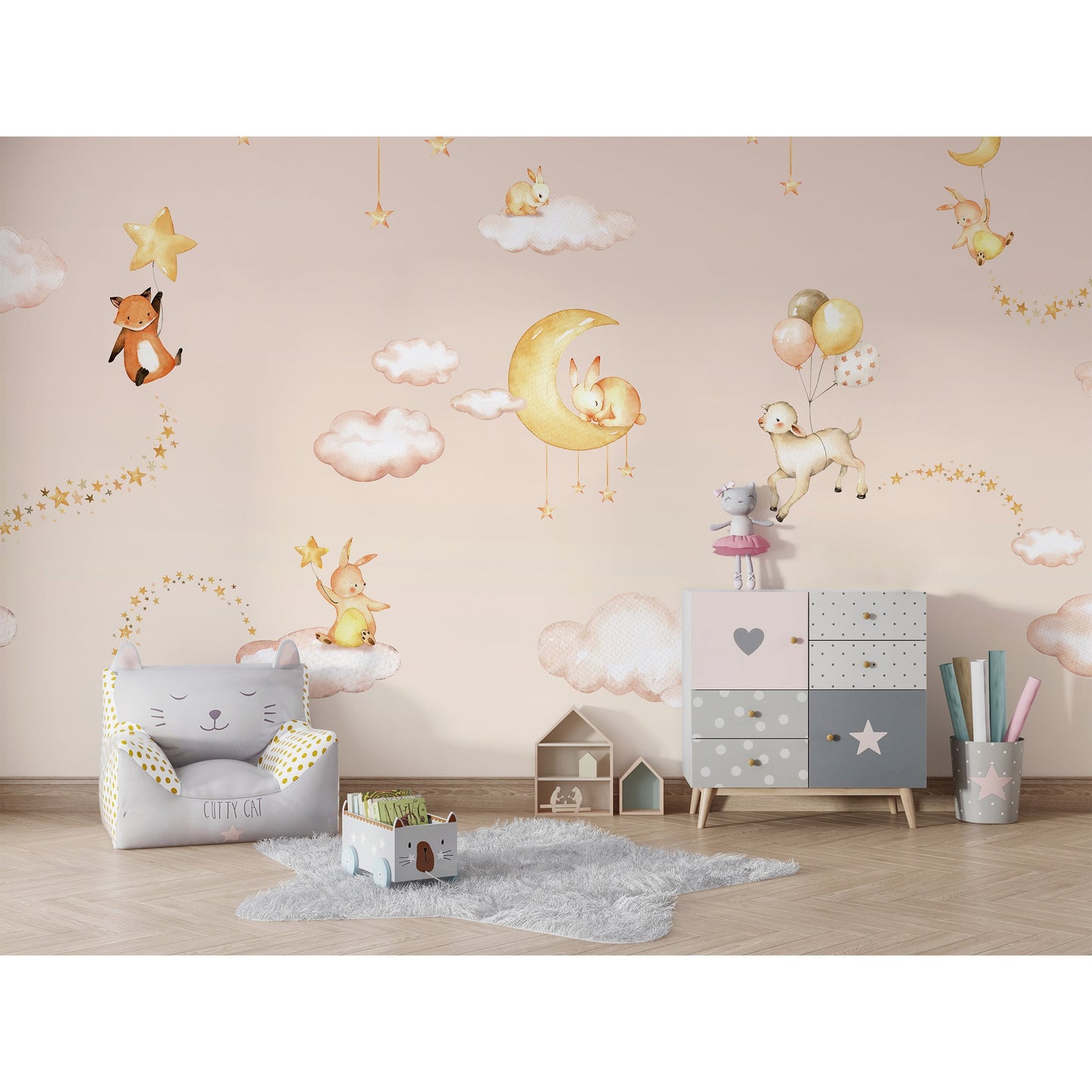 はがせるミューラル壁紙 のりなし Oliver Robins Sweet Dreams Pink W13353