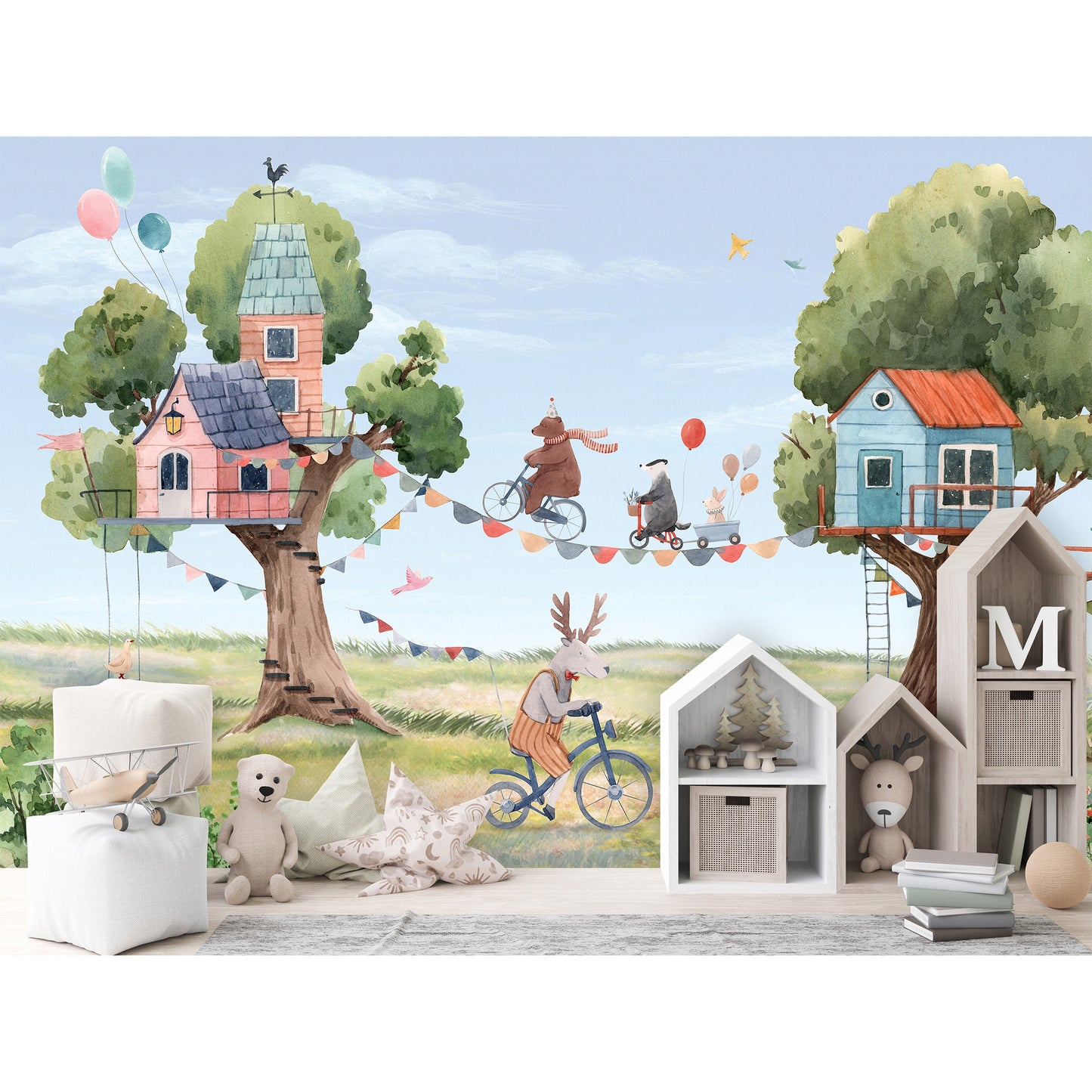 はがせるミューラル壁紙 のりなし Oliver Robins Treehouse Party W13355